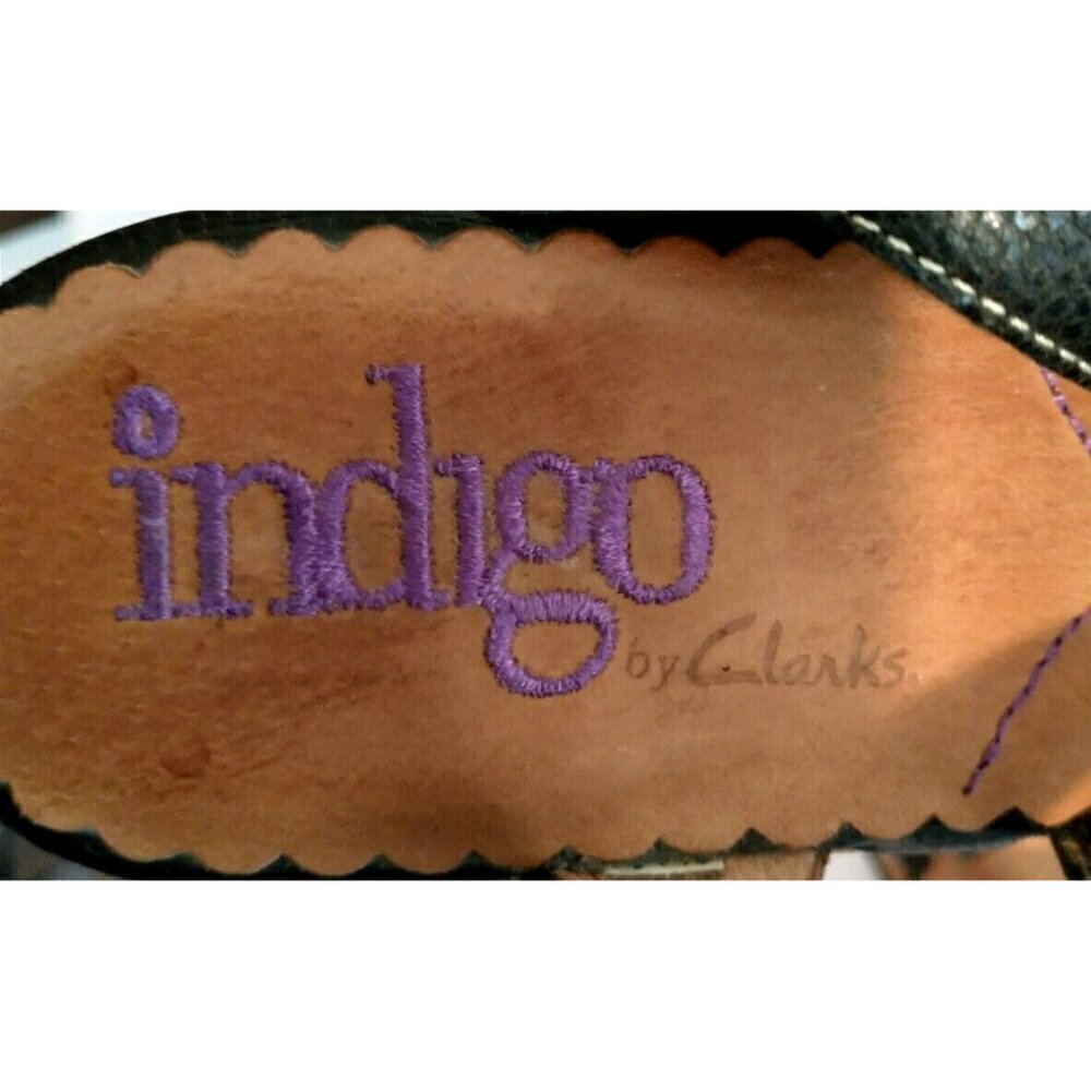Indigo By Clarks Women Black Leather Double Ankle Strap Low Wedge Sandals -7.5 M - Picture 6 of 9